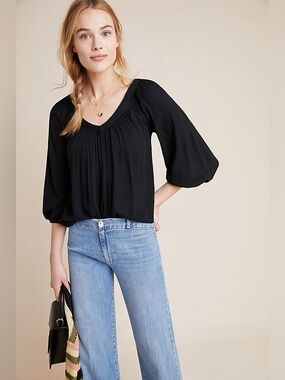 Boswell Blouse by Maeve for Anthropologie Size 16 Black